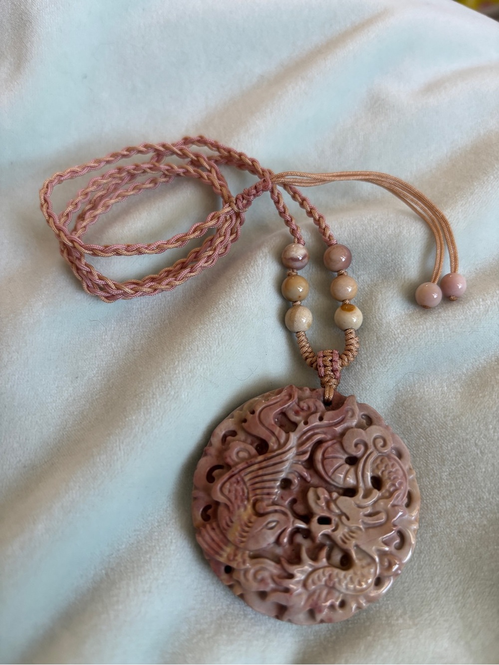 Handcrafted Alashan Agate Carved Pendant with Beaded Cord